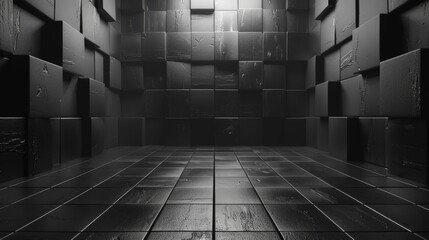 Aufkleber - Digital interior background with square relief pattern, abstract 3D illustration
