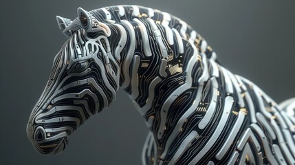 Aufkleber - Element of futuristic technology in the form of an electric horse, combining an electric board with the shape of the head of a zebra.
