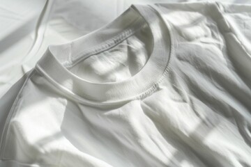 Plain white tshirt on a white background, minimalist clothing concept for mockup or fashion design presentation