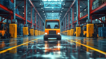 Poster - A graphic of a forklift operating in a warehouse illustrating the concept of industrial warehousing