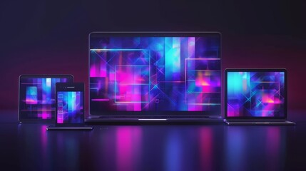 Leinwandbilder - Creating a responsive internet site for multiple platforms. Building a mobile interface on laptops, tablets, and smartphones. Layouting content on display devices. Conceptual banner for the website.