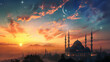 Eid al adha Mubarak background moslem eid al fitri, lantern, ramadan, eid al adha concept background, Kaaba and mosque background	

