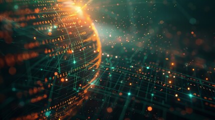 Fototapete - Visualization of big data with text. HUD wireframe mesh sphere with lines and dots. Design of information graphics. Science research. Data analysis.