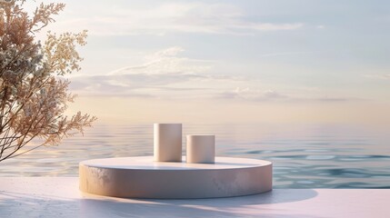 Poster - This backdrop is perfect for displaying cosmetic products. An abstract 3D scene composition background. A seascape background.