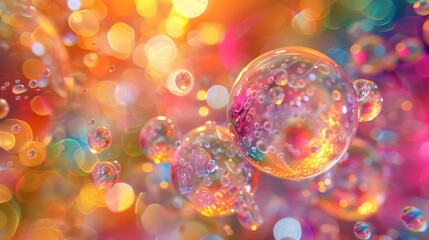 Leinwandbilder - A holographic floating liquid blob background accompanied by soap bubbles and metaballs.