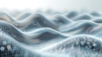 Canvas Print - Background with white dots and gray wave light technology. Abstract big data digital concept in 3D.