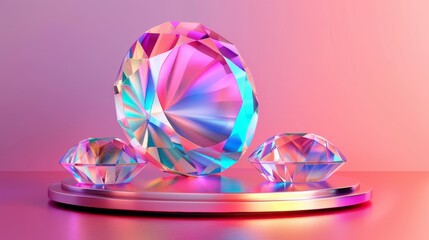 Aufkleber - 3D render of iridescent gem stone backdrop for beauty and fashion podium displays.