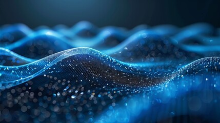 Fototapete - Abstract dots and lines texture background. Blue polygon tech network with connect technology. 3D rendering...