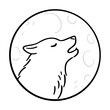 Wolf howling at moon black and white drawing