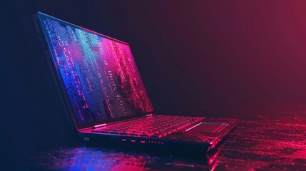Poster - Hacker hacks laptop. Hacker attacks computer security system and steals password. Phishing scam. Cyber criminals gain access to personal data, banking. Computer hack concept.