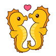 Cute cartoon seahorse couple