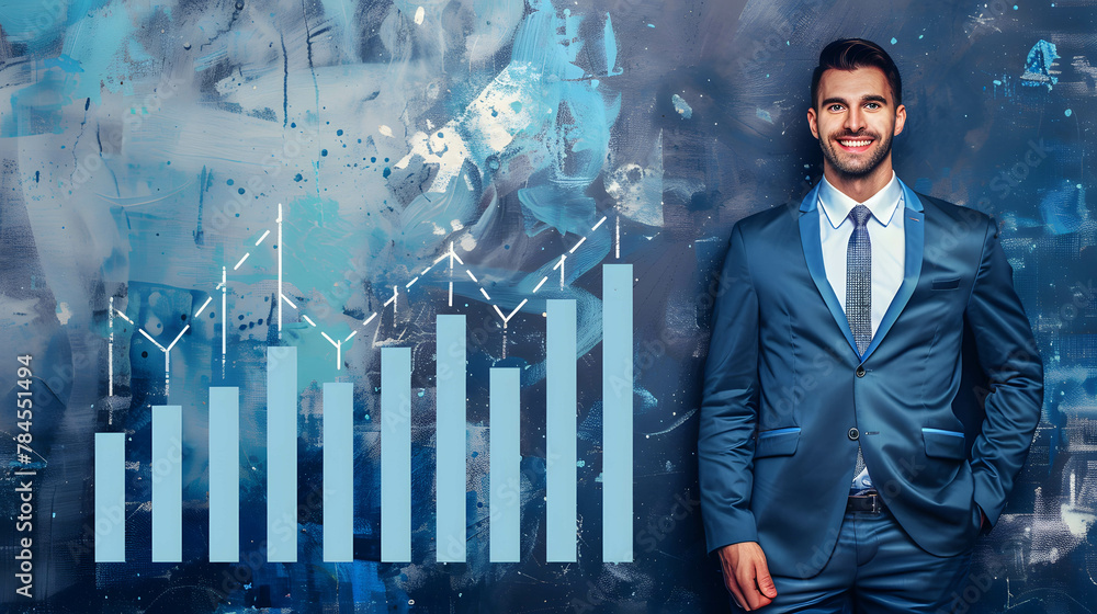 Create an image of a businessman with a confident expression, standing ...