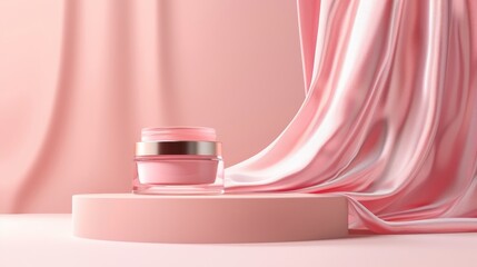 Sticker - A beauty fashion flying cloth with a cosmetic cream jar mockup rendered in 3D.