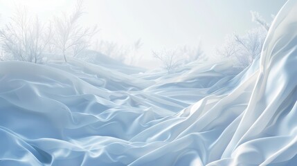 Poster - A crystal cloth flies elegantly over a winter landscape. This is a 3D rendering.