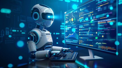 Fototapete - Chatbot using AI Artificial Intelligence developed by OpenAI. Businessman using blockchain technology to communicate with AI. Futuristic technology, robot on the internet.