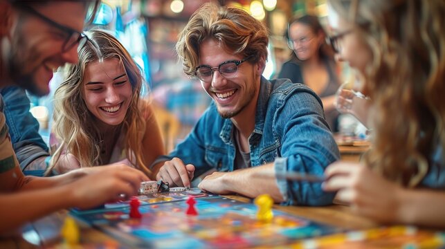 Joyful Friends Enjoying Board Game Night at Home