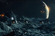 a human settlement on a Moon like planet, space perspective