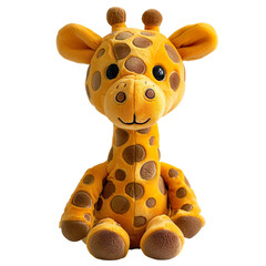 Wall Mural - Front view of a jolly giraffe plushie with a long neck isolated on a white transparent background