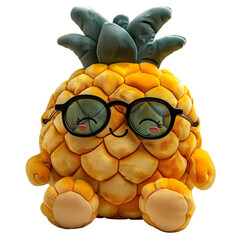 Wall Mural - Front view of a playful pineapple plushie with sunglasses isolated on a white transparent background