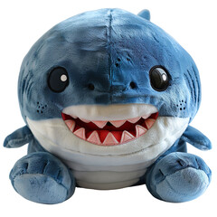 Wall Mural - Front view of a smiling shark plushie isolated on a white transparent background