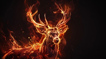 Wall Mural - Fiery stag in a blaze of digital artistry
