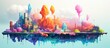 Vibrant Futuristic Cityscape with Surreal Pixelated Rendering and Dreamlike Architectural Elements
