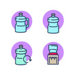 Big water bottle line icons set. Water cooler, changing cooler bottle. Bottled water cooler concept. Vector illustration for web design and apps