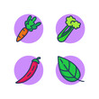 Vegetable allergens line icon set. Carrot, asparagus, pepper, lettuce, leaf, vegetable. Indigestibility, allergies natural organic food concept. Vector illustration for web design and apps