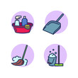 Instruments for cleaning house line icons set. Detergents,dustpan, mop and bucket, broom. Household, domestic work, cleaning service concept. Vector illustration for web design and apps