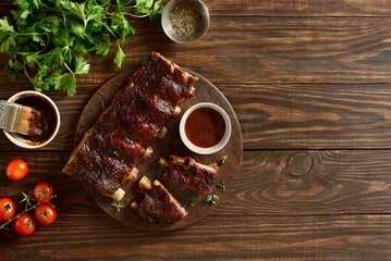 Canvas Print - Barbecue pork ribs on cutting board