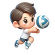 Children playing volleyball, 3D illustration on a white background, in sports clothes, in a cute style.