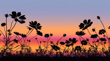 Wall Mural - Serene Sunset Silhouette of Wildflowers and Grass