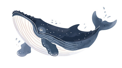 a Humpback whales breaching, complete with a cute,The scene is set against a pure white background, emphasizing the character dynamic pose and the delightful expression of determination on its face,ch