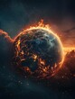 A realistic Earth with lines of fire across continents, depicting a global inferno, against the backdrop of space