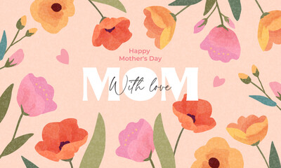 Wall Mural - trendy mother's day card, banner, poster, flyer, label or cover with flowers frame, abstract floral 