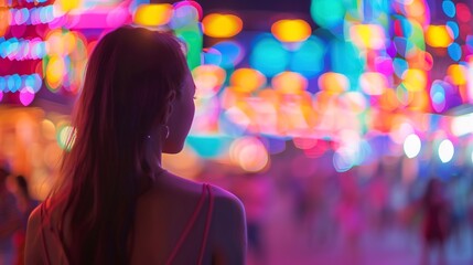 Canvas Print - Abstract, summer festival, vibrant colors, night, close focus, festive lights blur. 