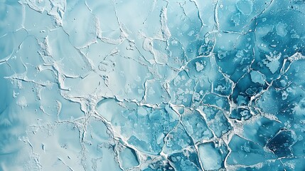 Poster - Oil paint, frozen lake, icy blues and whites, dawn, aerial perspective, crackled ice texture. 