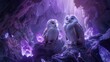 Mystical Owl Dining in Glowing Crystalline Cavern Ethereal Subterranean Scene of Nocturnal Wildlife in Luminous Lair