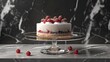 Elegant Marble Cake Stand Showcasing Delectable Raspberry Topped Dessert