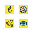 Science line icon set. Microscope, biological sample, growing bacteria in petri dish, cells. Medical research concept. Can be used for topics like infection, biotechnology, medicine