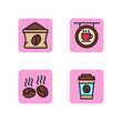 Coffee house line icon set. Coffeepot, pack beans, hot drink decor, aroma, plastic glass takeaway coffee. Hot drink coffee shop concept. Can be used for topics like beverage, service, agriculture
