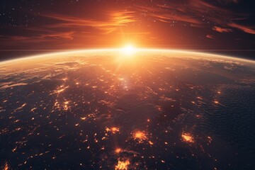 Wall Mural - Sunrise Over Earth from Space Horizon Atmosphere