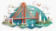 3D vector illustrator of Golden Gate red bridge famous travel destination landmark of San Francisco in California, United State of America