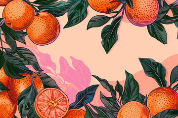 Wall Mural - Light pink background with juicy oranges in a circle