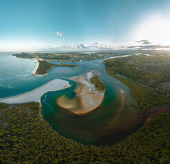 Aerial Drone view of Noosa River, Byron Gold Coast Sunshine Coast, Australia.