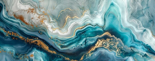 Abstract painting with gold and blue colors marble background