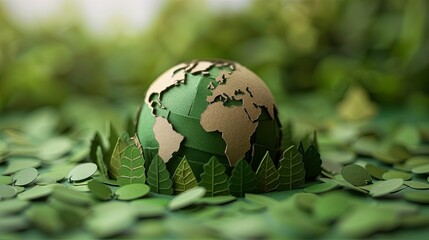 Paper-cut style globe with green leaves, showcasing the global transition to organic farming