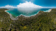 aerial panorama of unique ecosystem of noosa everglades - beautiful curvy noosa river and lush, green wetlands in south east queensland, australia, near sunshine coast and noosa heads