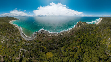 Wall Mural - aerial panorama of unique ecosystem of noosa everglades - beautiful curvy noosa river and lush, gree