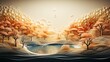 Realistic paper-cut style illustration of shrinking freshwater bodies, 3D minimalist representation, blurred landscape,